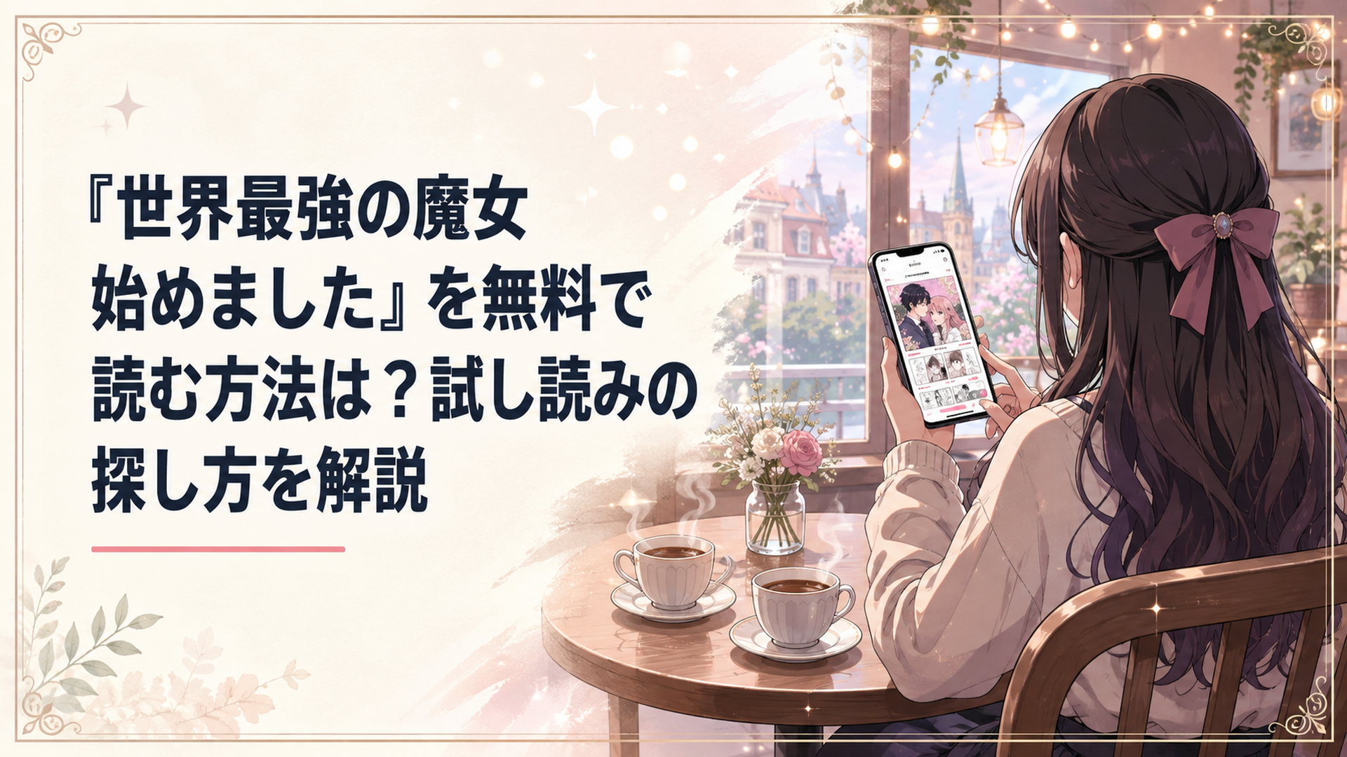スマホの漫画アプリで『世界最強の魔女、始めました』を無料で読もうとしている読者のイメージ