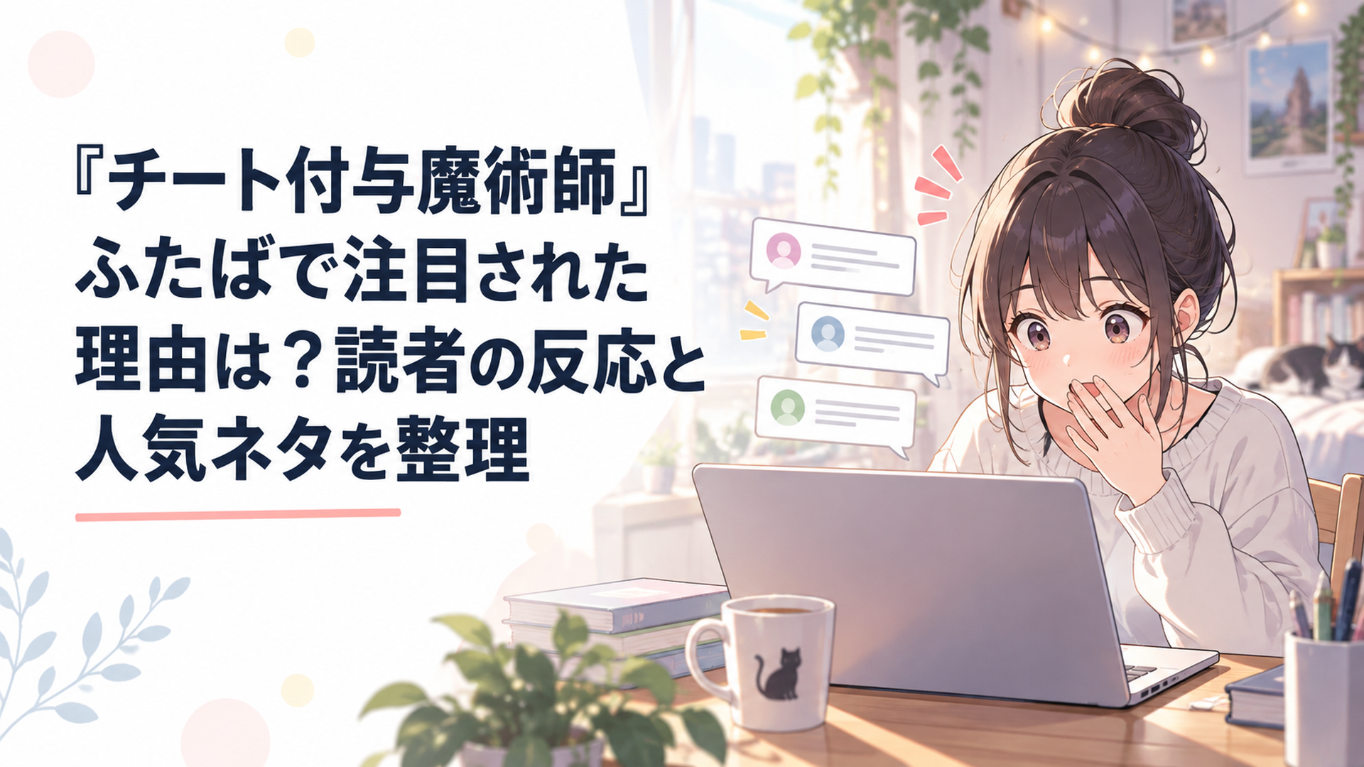 パソコンの前で掲示板の書き込みを読みながら驚いた表情を見せる読者のイラスト
