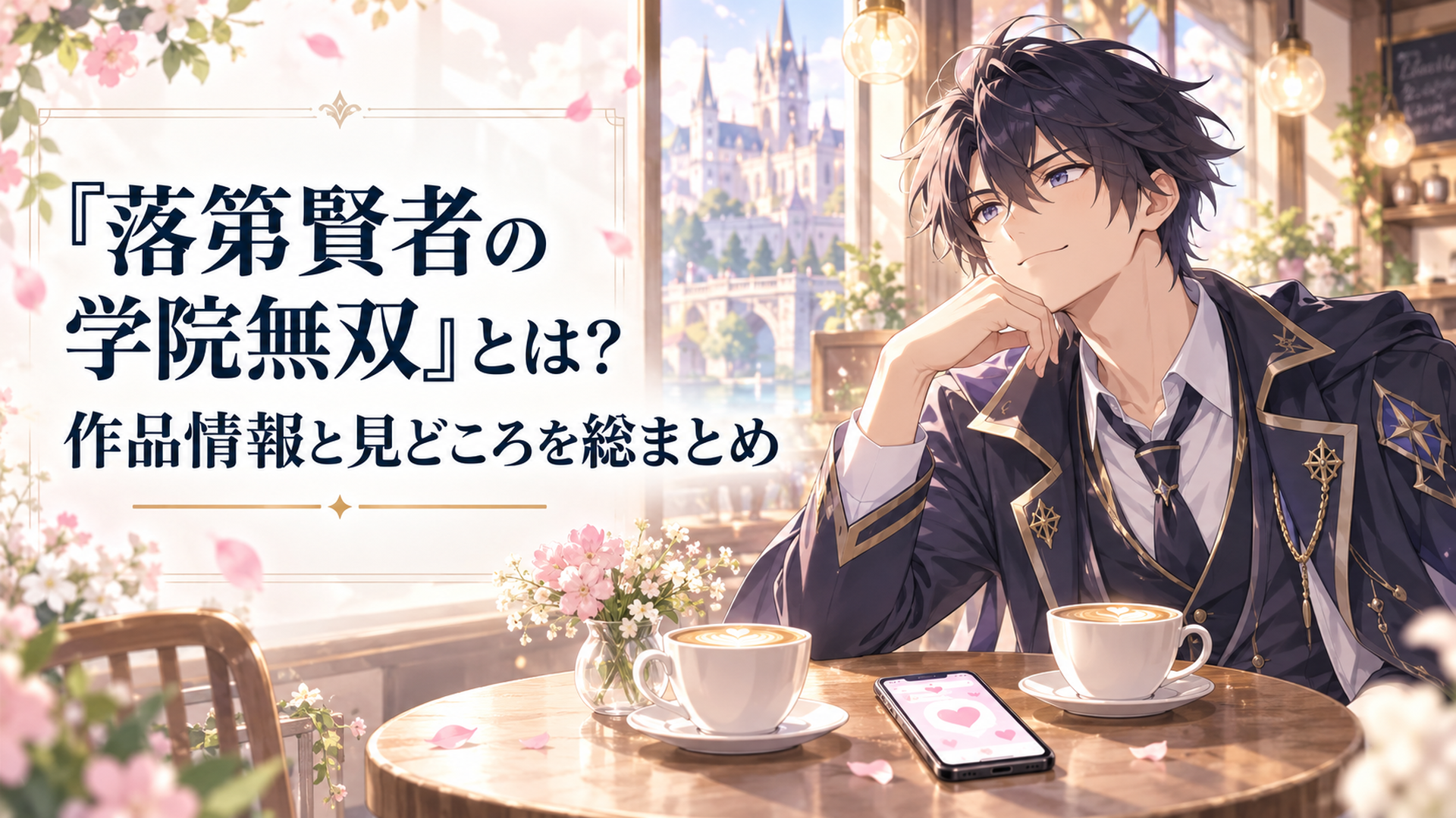 魔法学院の制服を着た主人公エフタルが、周囲を見渡しながら不敵に微笑んでいるシーン