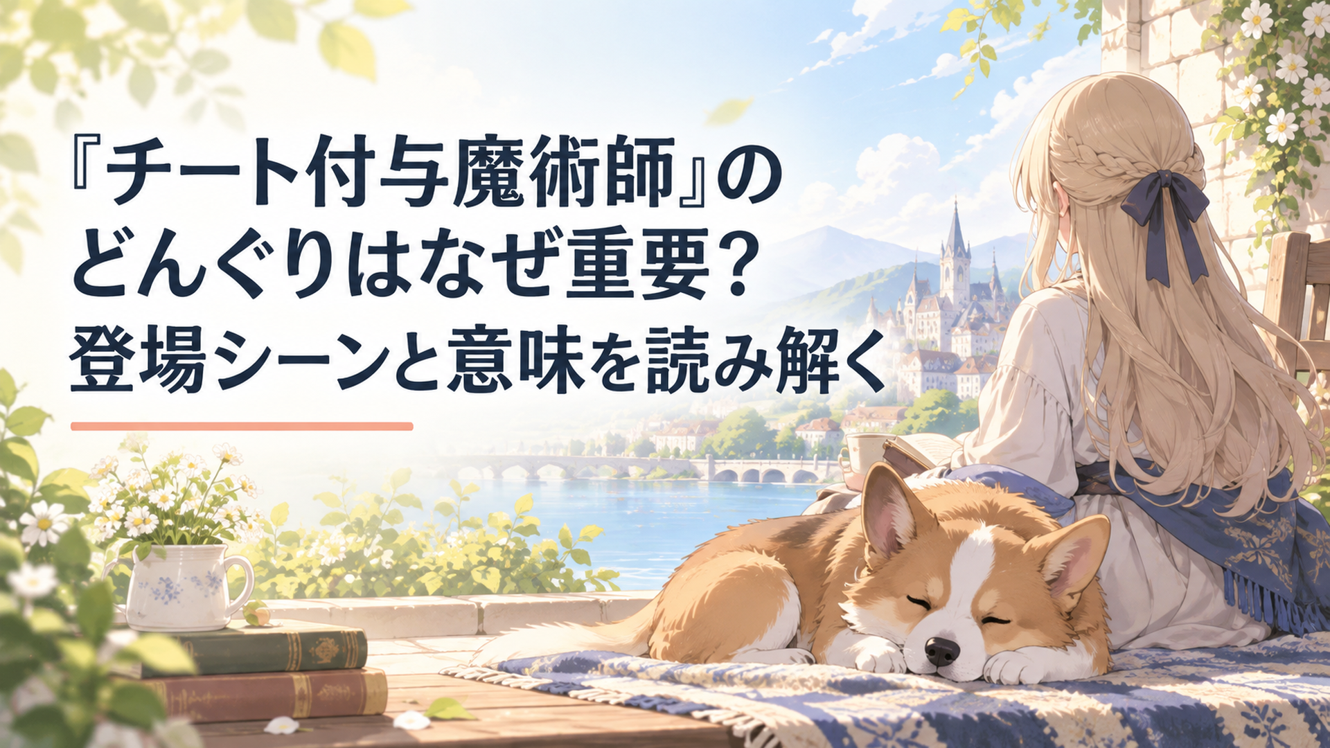 マーガレットのそばに寄り添う犬のどんぐりが、のんびりと日向ぼっこをしているワンシーン