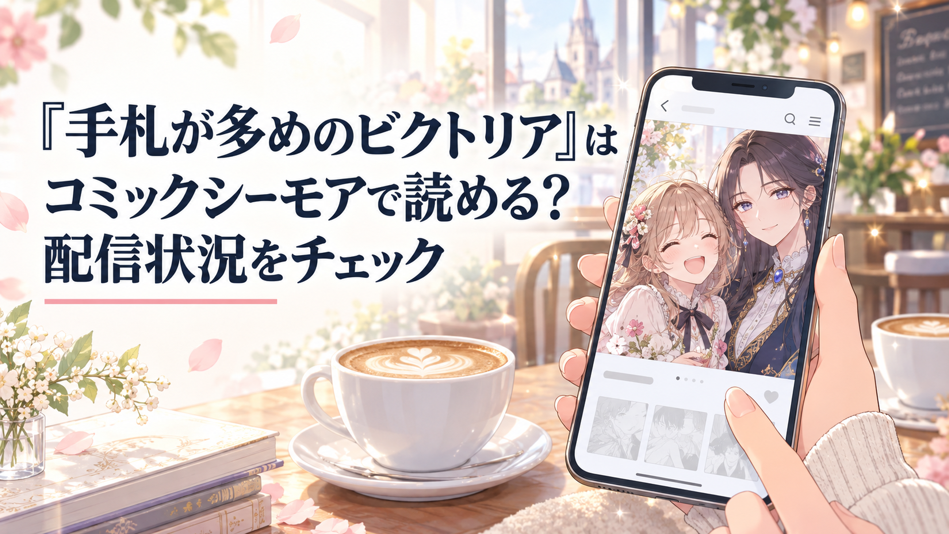 コミックシーモアの画面を開き、笑顔の少女ノンナと落ち着いた表情のビクトリアが並んで表示されているイメージ